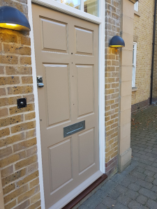Front door coated onsite in Colchester, Essex, using specialist uPVC paint RAL 1019.
