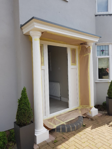 Masking and prep of front door and porch onsite in Lawford, Essex.