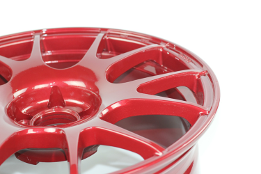 BMW wheel powder coated in Cherry Red.