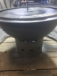 Coating of bespoke fire pit. Item was shot blasted and coated in 600C heat resistant black paint.
