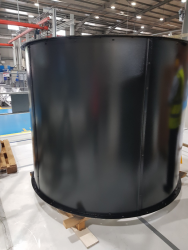 1.6 metre silencer coated in wet paint epoxy system in our Colchester factory.